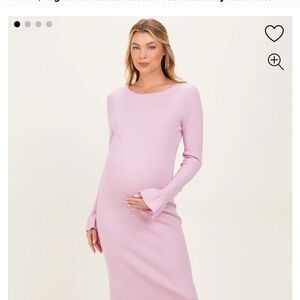 Ribbed Long-Sleeve Maternity Dress in Light Pink